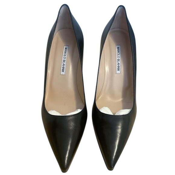 Manolo Blahnik BB Black Leather Pointed Toe High Heel Pump 39.5 - Picture 2 of 11